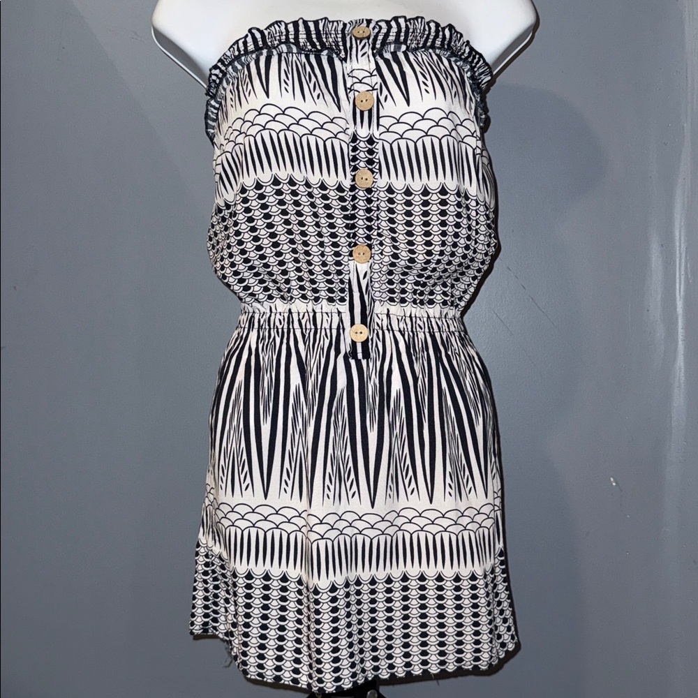 Paper Tree Navy & White Print Strapless Mini Dress | Size Small - Picture 1 of 5